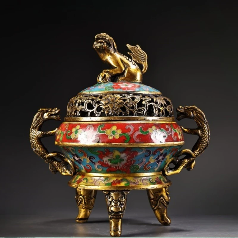 Cloisonne Aromatherapy Burner,Brass Enamel Hand Warmer,Retro Desktop Ornament,Buddhist Hall Incense Stove,Vintage Craft