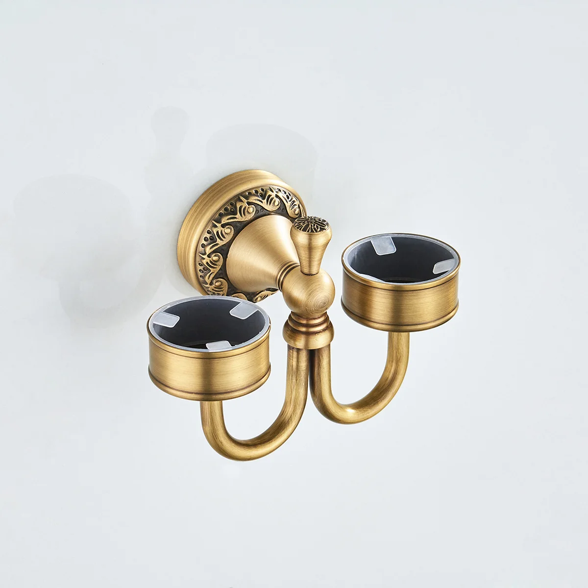 

Double Vintage Copper Toothbrush Cup Holder Wall Mounted Ceramic Tumbler Rack for Bathroom Home Hotel Organizer