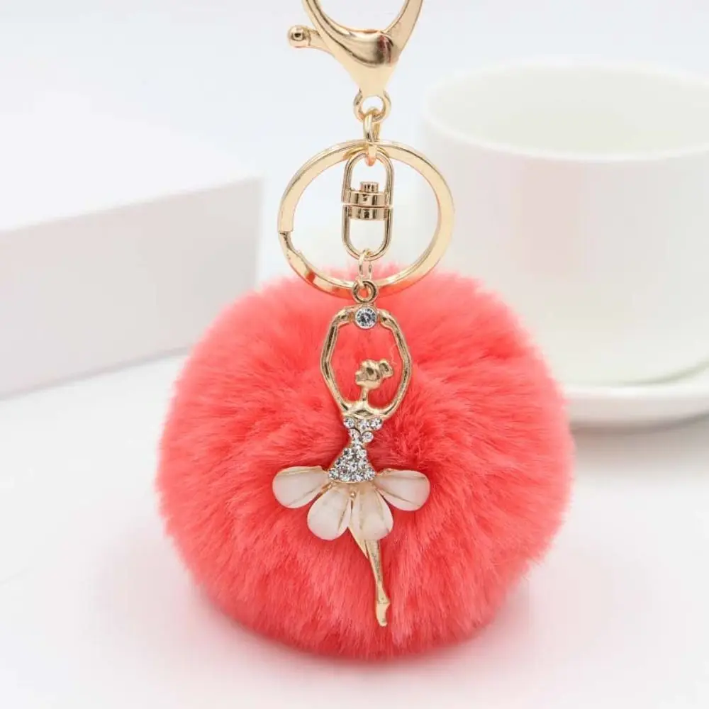 Women Pompom Key Ring Jewelry Gift Fur Ball Keyring Little Angel Car keychain Fake Fur Key Chain Ballet Angel Girl keychain