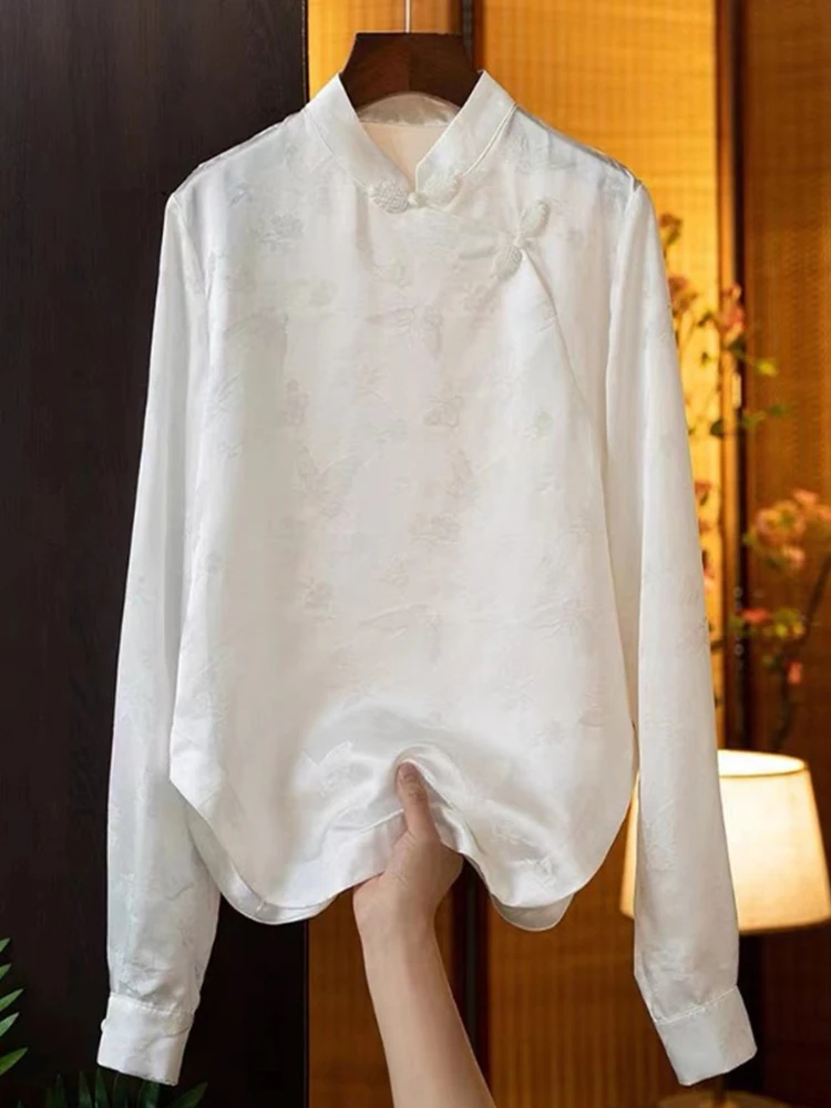 

Long Sve женский атласный ацетатный осенне-зимний новый Sle модный воротник на пуговицах свободный крой однотонный для поездок на работу