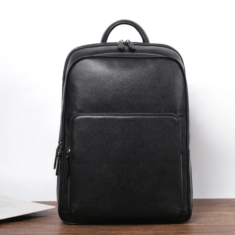 Genuine Leather Men's Backpack Cowhide Travel Backpack Large Capacity College Students School Bag Business Laptop Bag