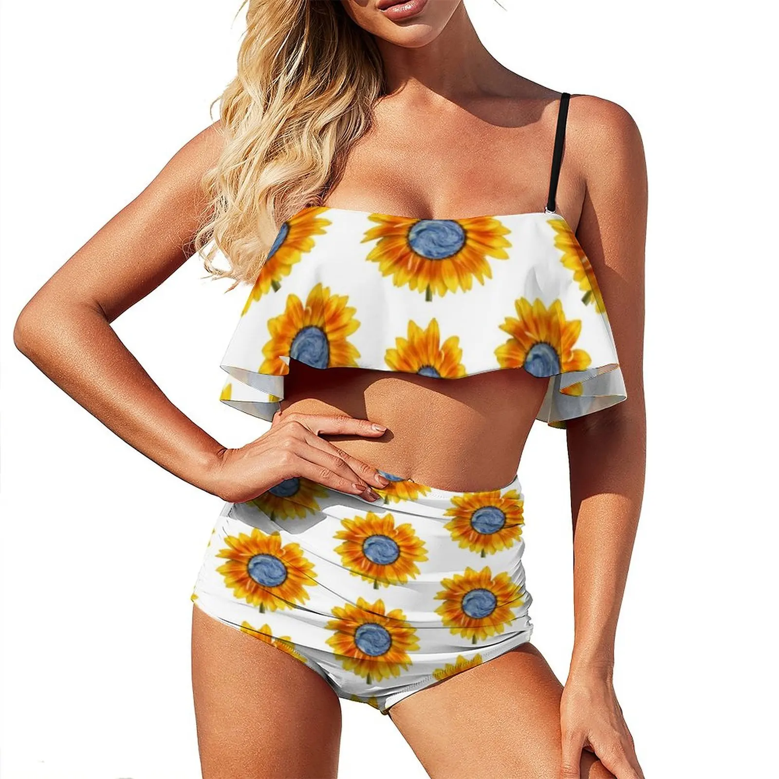 

Sexy Sunflower Art Bikini Set Van Gogh Starry Night Bikini Swimsuit High Waisted Trend Swimwear Surfing Custom Beach Wear