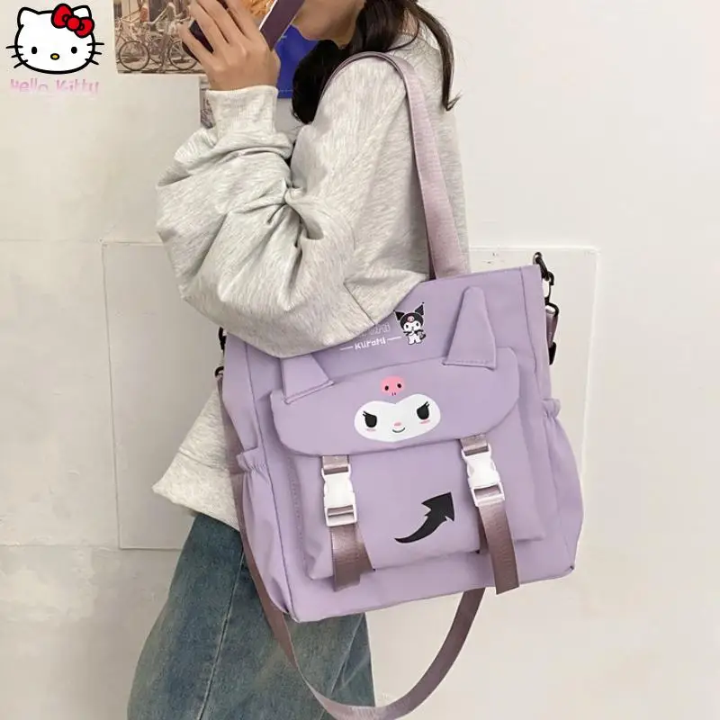 

Sanrio New Cartoon Handbag Kuromi Student Kawaii Anime Large Capacity Tutoring Bag Fashion Lightweight Sweet Shoulder Bag