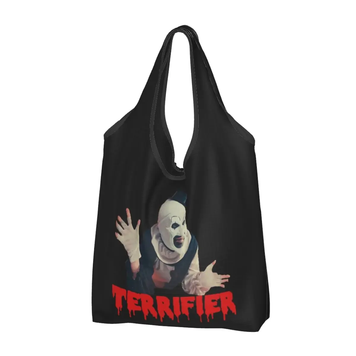 

Halloween Movie Terrifier Horror Clown Portable Tote Shopping Bags Large Capacity Shopper Bag Grocery Handbag Shoulder Bag