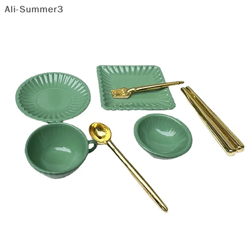 7 unid/set 1:12 platos en miniatura para casa de muñecas tazas de café tenedores cucharas miniatura juego de simulación cocina juguete accesorios para casa de muñecas