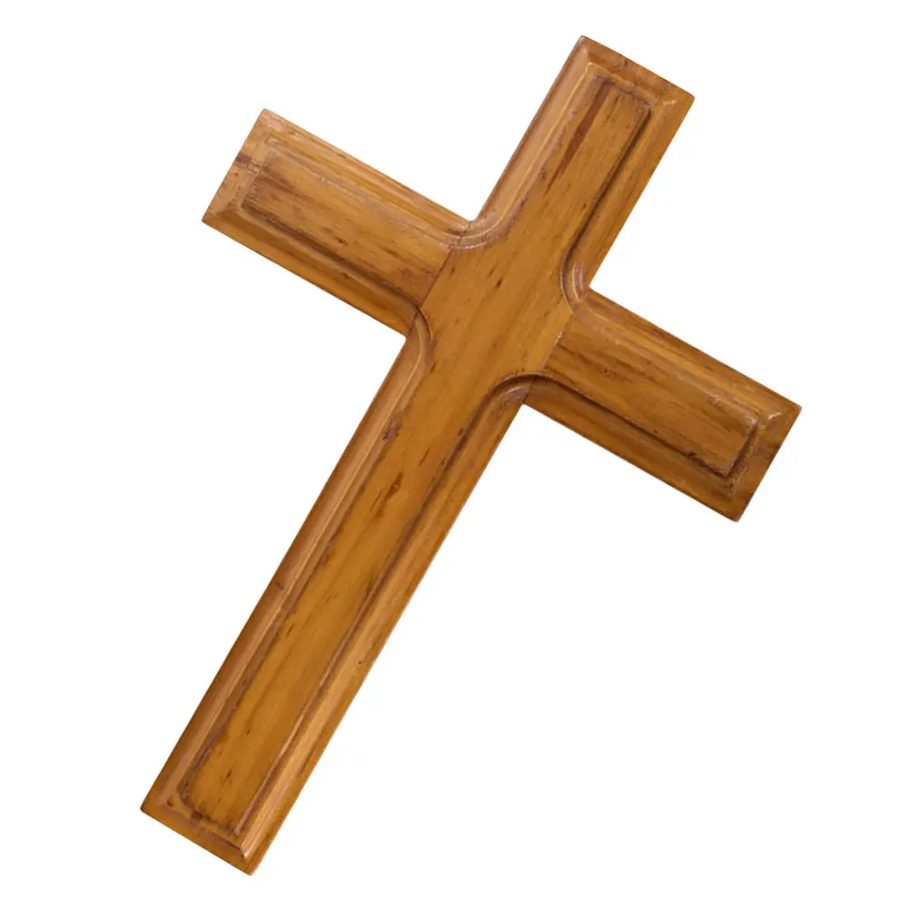 

Beige Decorative Wooden Wall Cross Christian Home Church Hanging Cross Elegant Design Natural Grain 12in