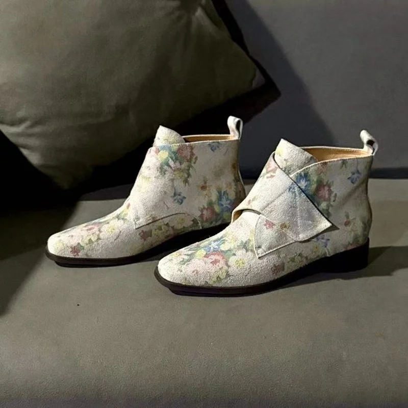 NEW Autumn Women Boots Cow Suede Leather Shoes Women Square Toe Low Heel Shoes Slip-on Modern Modern Boots Colorful Daily Shoes