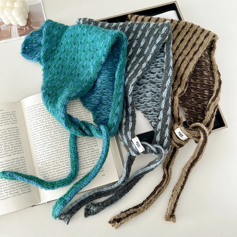 

Handmade Knitted Headband with Ear Protection Headscarf Women's Niche Style Autumn and Winter Warm Knitted Hat
