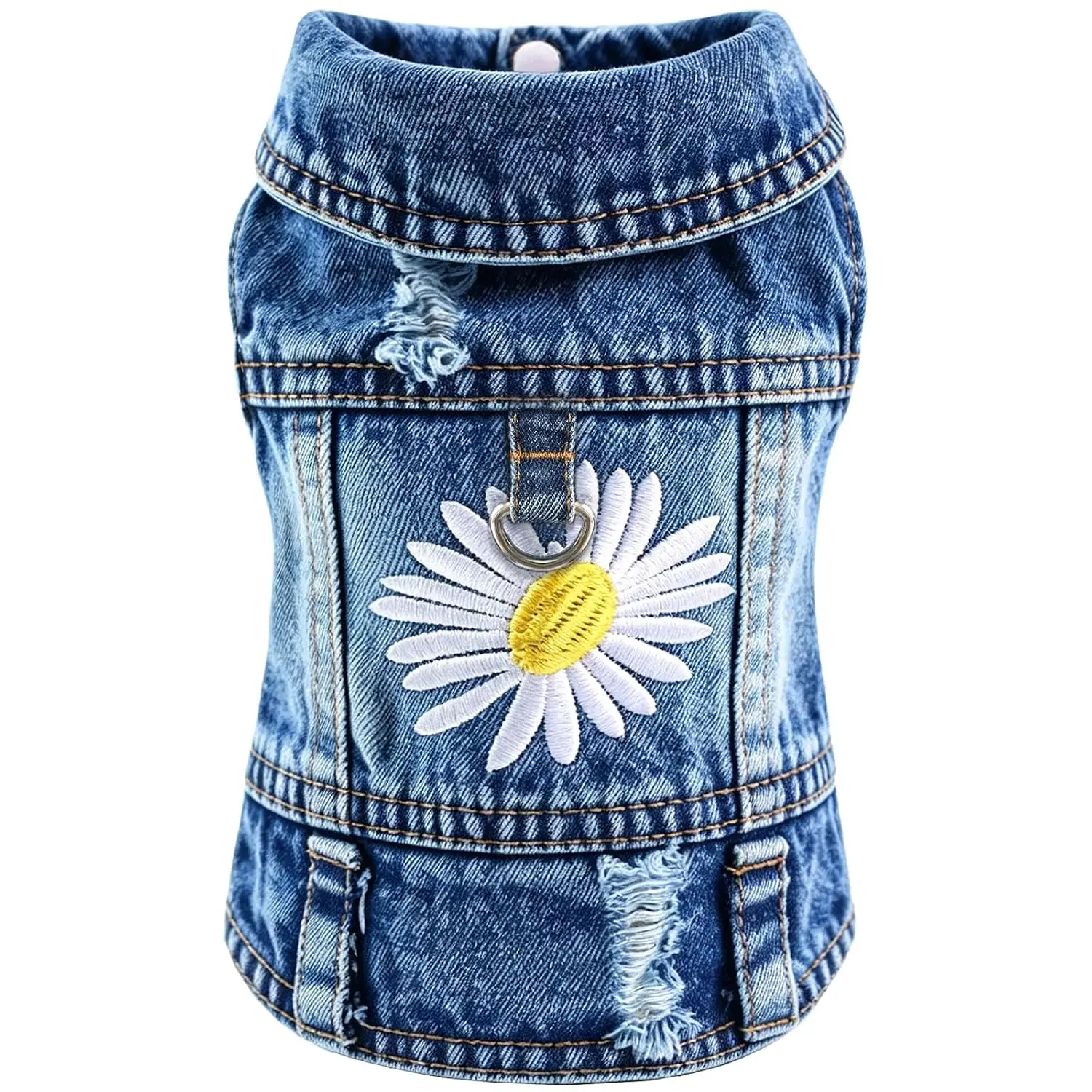 Jean Dog Jacket Blue Denim Pet Vest with D-Ring for Small Dogs, Customized