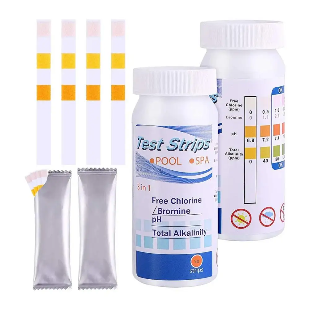 50pcs 3 In 1 Test Strips Chlorine Dip Hot Tub PH Tester Paper Multipurpose Swimming Pool Hot Spring SPA Water Test Strips