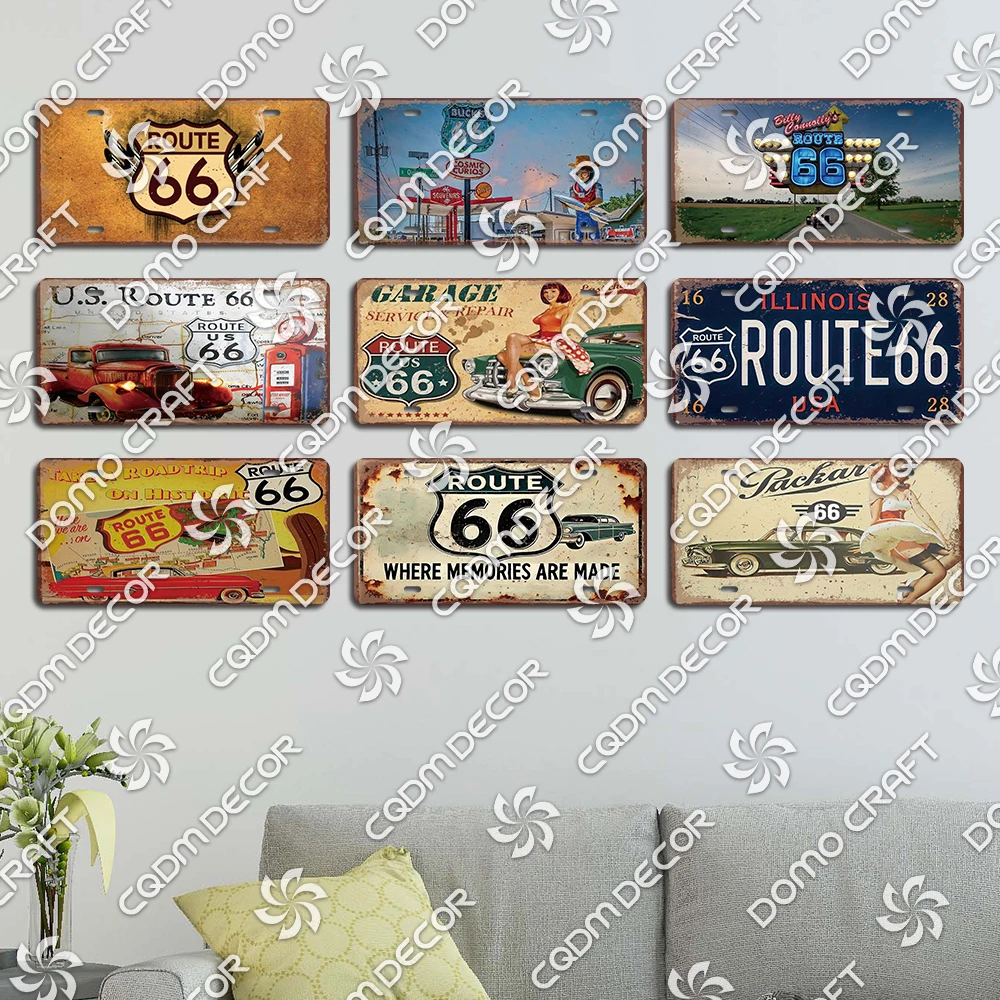 US Route 66 piatti targa in latta Vintage Car Poster targa in metallo Wall Art Decor per Garage Motel Bar Club stazione di servizio