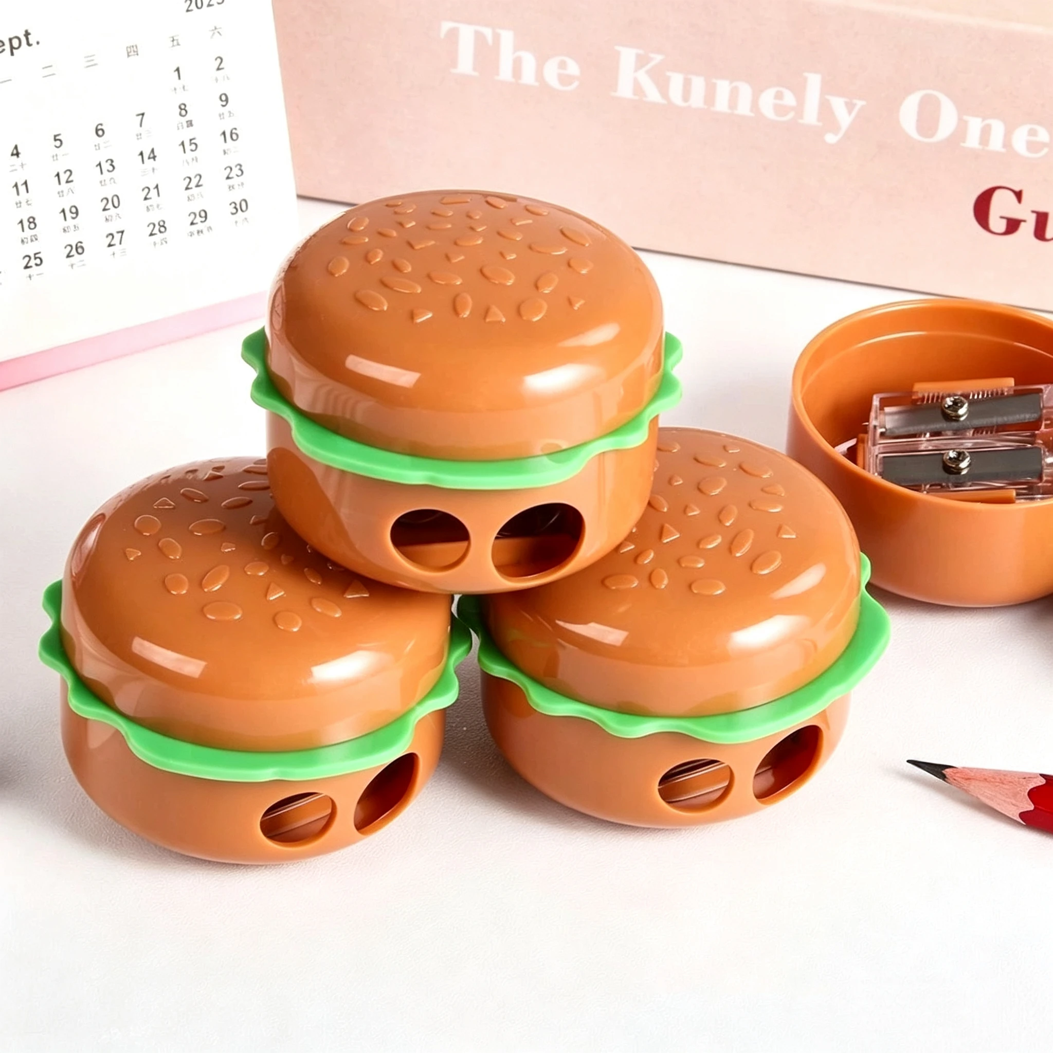 Cute Hamburger Shape Pencil Sharpener, Double Hole Mini Manual Pencil Cutter, Kawaii Students School Supplies
