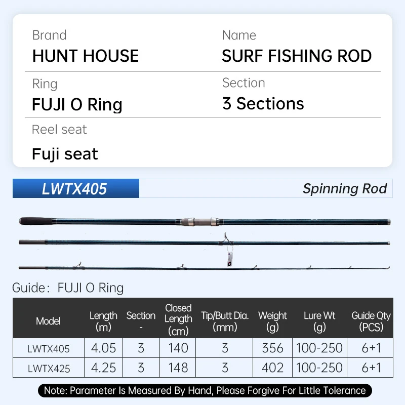 Hunthouse Surf Gazer Spinning Fishing Rod 40T Long Cast Surfcasting Beach Fuji Guide Carbon Fiber 4.05m 4.25m 3 Sections Fish
