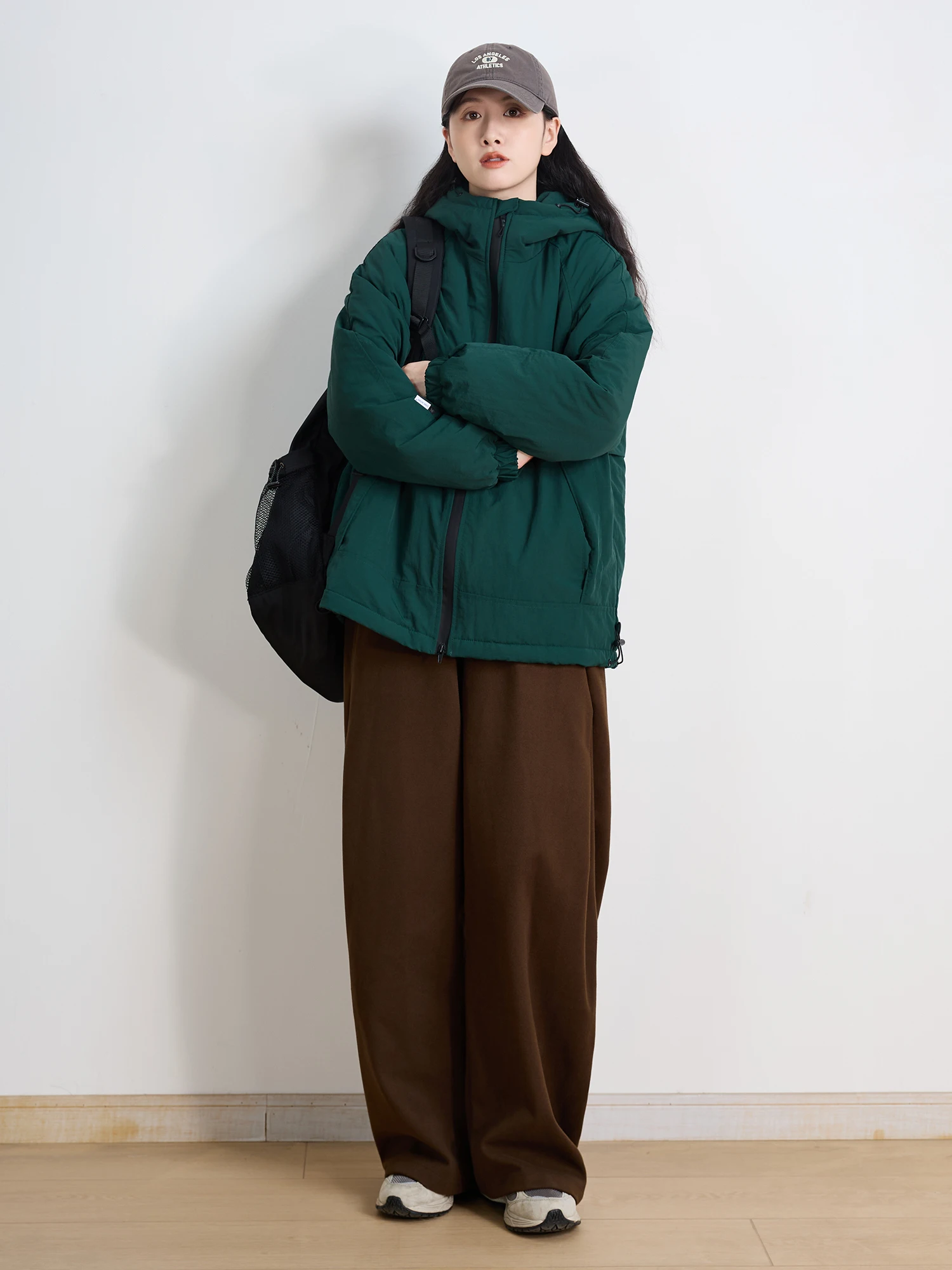 

Thiened ort Cotton Jaet Hooded Stand Collar Men's Loose Outerwear Winter Water Resistant Color Zipper Closure