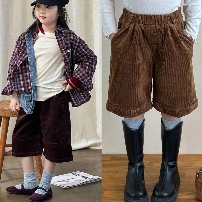 

Corduroy Pants Baby Clothes For Girls Toddler Cute Pants For Teen Girls Knee Length Pockets Trousers Fall Winter Size 1-12 Years