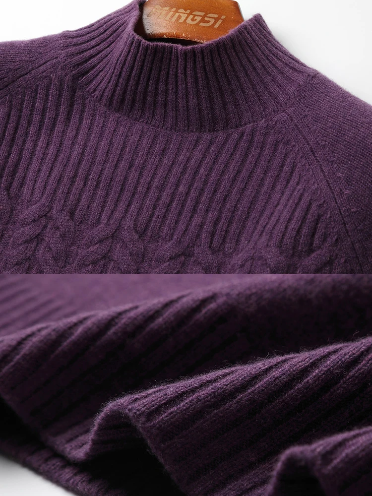 EVNISI 100% lana Merino abito in maglia elegante mezzo collo alto inverno Slim viola abiti da festa fondo abiti in Cashmere 2023