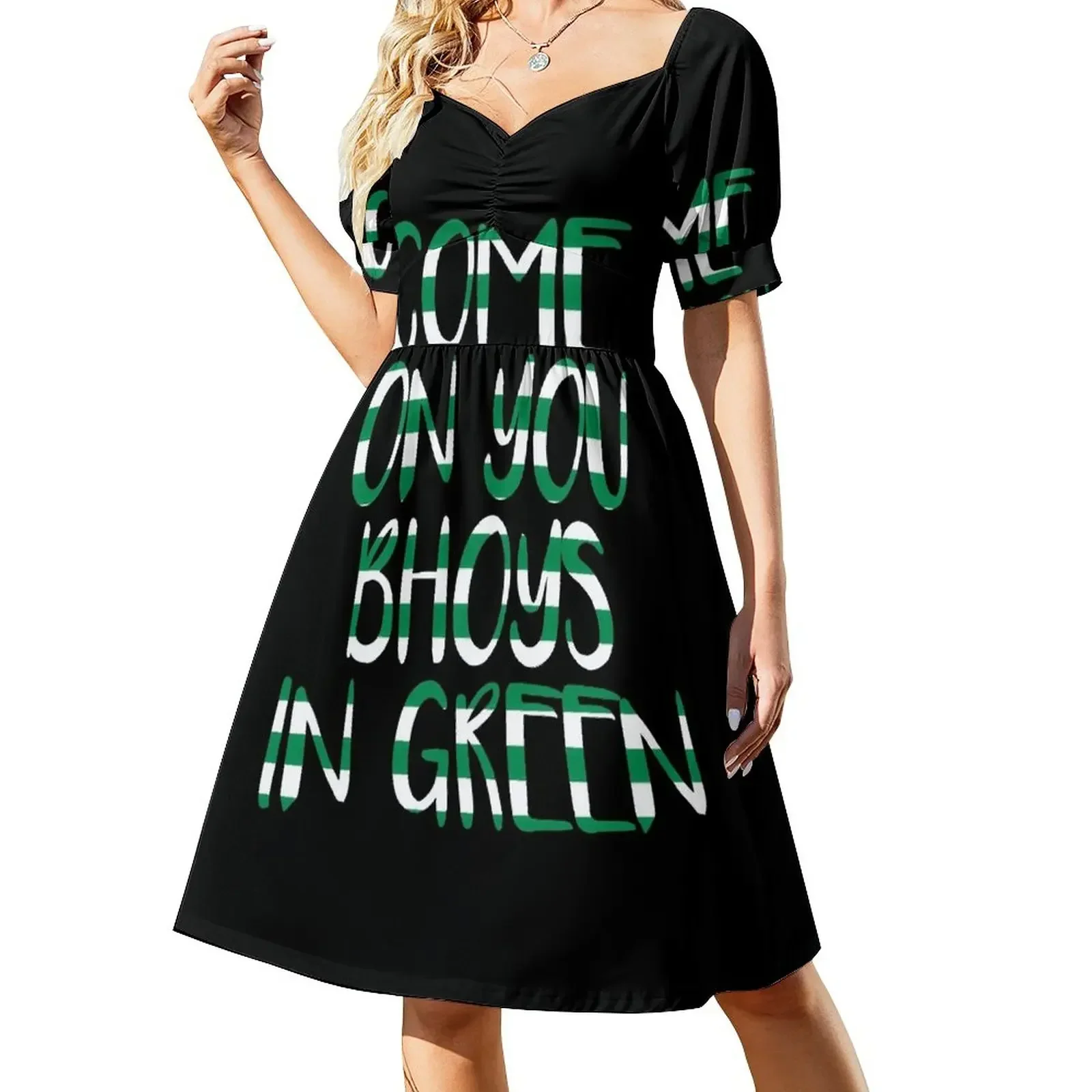 

COME ON YOU BHOYS IN GREEN, Glasgow Celtic Football Club Green and White Text Design Sleeveless Dress beach dress Dress