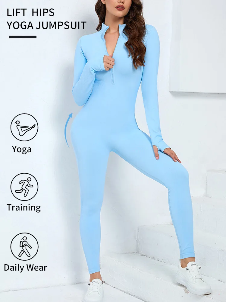 

Amazon's new sports yoga jumpsuit European and American long-sleeved seamless tight running casual all-in-one yoga clothing