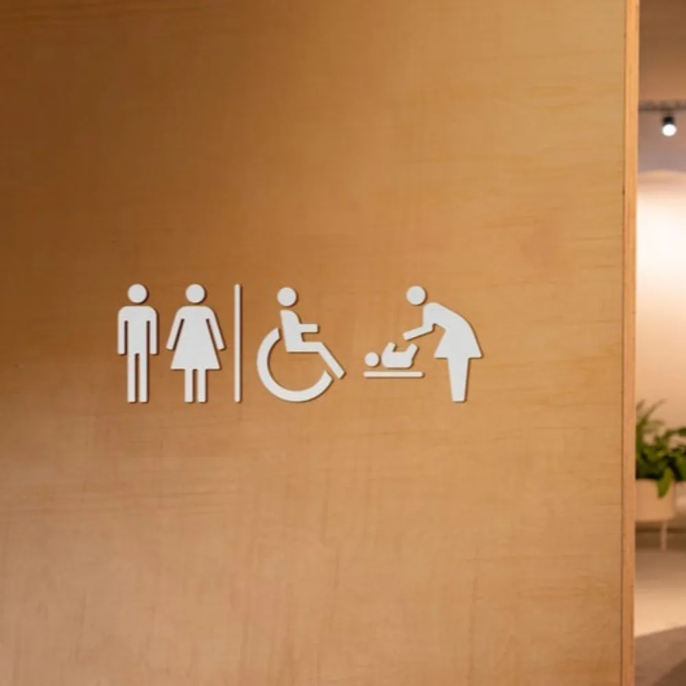 Modern Acrylic Toilet Sign with Self Adhesive, 3D Accessible Baby Change Restroom Door Sign