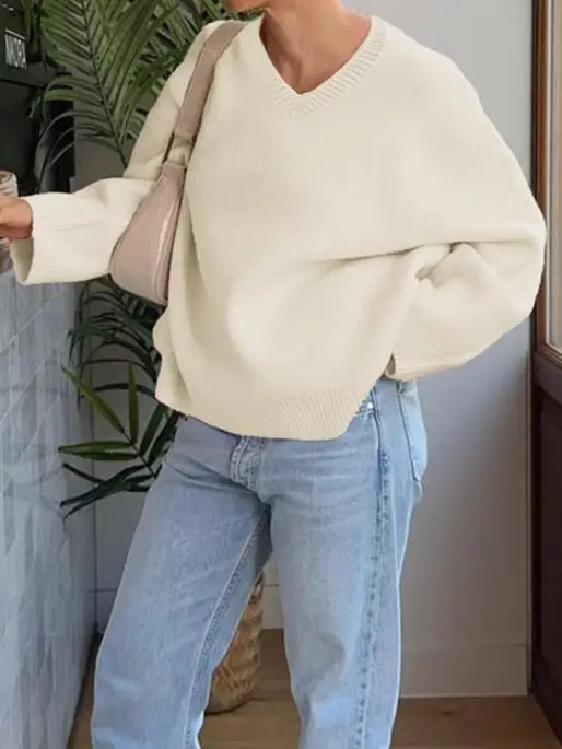 

Casual Solid Long Sleeve Woolen Shirt Pullovers Women's Wear In Autumn/Winter 2025 Simple Female Fashion Loose Knitted Sweater