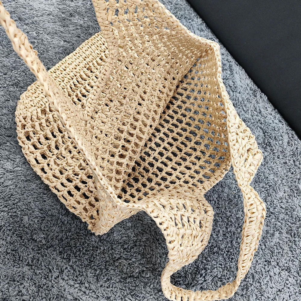 Hollow Knitting Tote Shoulder Bag Bohemian Woven Bags for Women Handbags Summer Soft Beach Bag NEW Vacation Shopper Purses Chic view 6