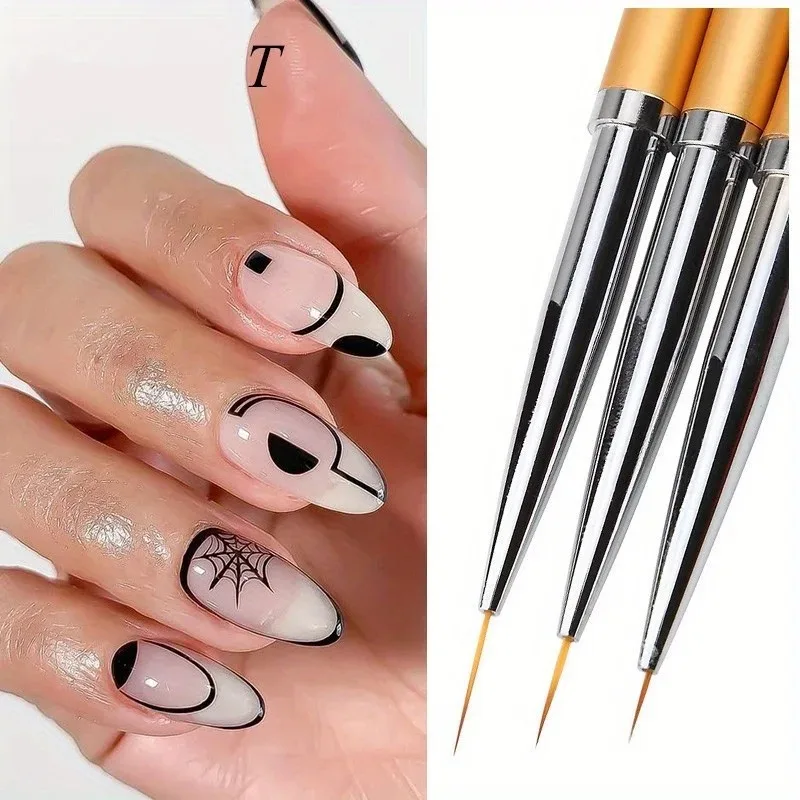 3Pcs Nail Art Liner Brushes French Stripe 3D Tips Line Stripes DIY Drawing Pen UV Gel Brushes Painting Manicure Nail Tool Sets