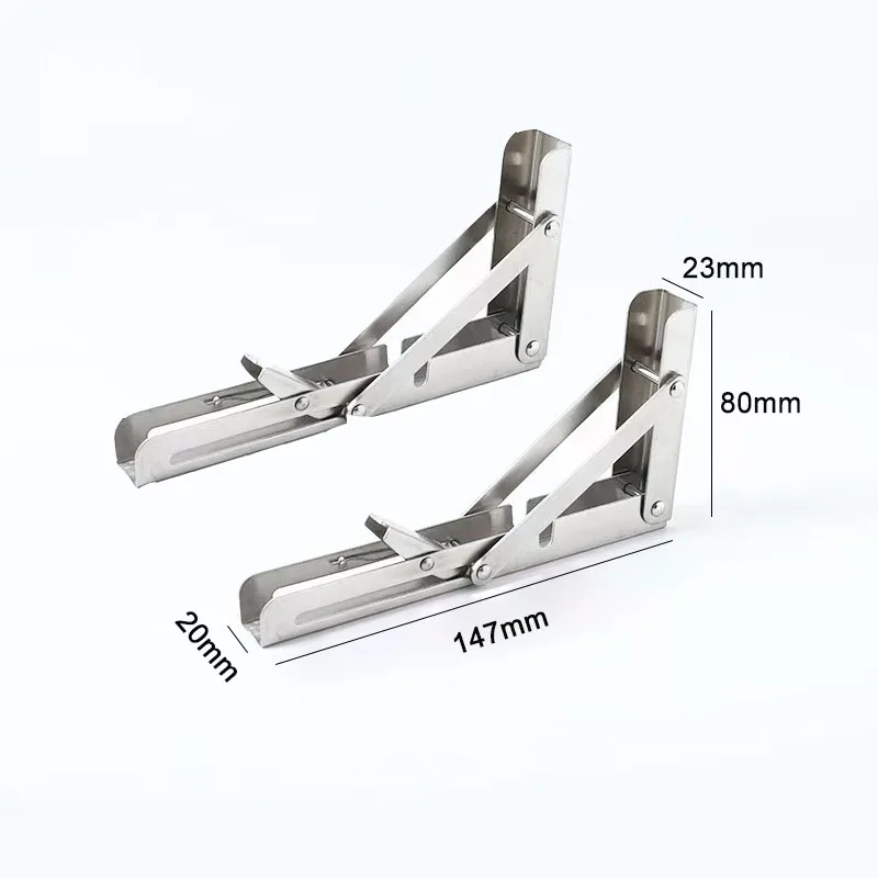 6'' Folding Shelf Bracket Save Space Wall Mounted Collapsible Table Bracket Stainless Steel Triangle Folding Angle Shelf Bracket