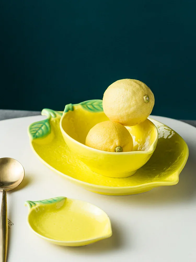 Creative Lemon Shaped Plate Ceramic Snack Dish Cute Childern Breakfast Bowl Personalized Dinner Plate Tableware