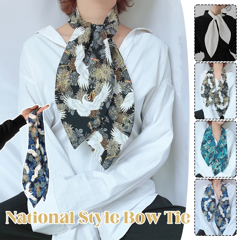 Japanese Style Fake Collar Retro Crane Printed Kimono Necktie Exaggerated All-match Detachable Bow Tie Yukata Kimono Accessories