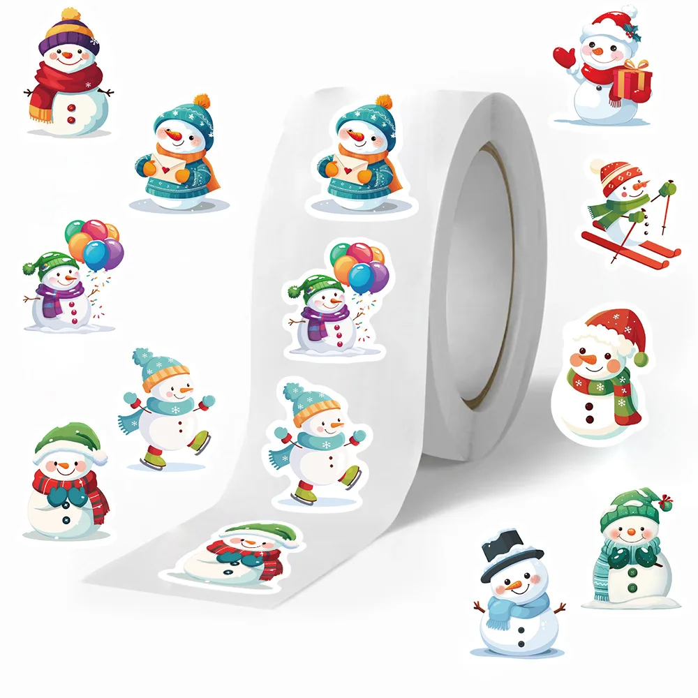 500 Pieces Per Roll, Christmas Snowman Sealing Stickers for Envelope Seals, Gift Wrapping & DIY Crafts