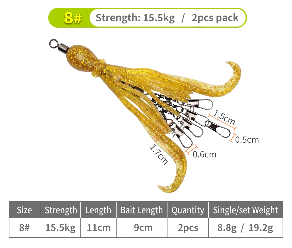 2 stücke Silikon Octopus Köder Angeln Stecker Pin Set Tintenfisch Jig Haken Wirbel Lager Roll Wirbel Solide Ring Tackle für angeln – Detail 11