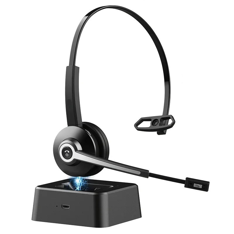 Nieuwste 2024 Model Draadloze Bt5.0 Telefoon Headset Voor Callcenter Kantoren Vrachtwagenchauffeur Met Oplaadstation En Ruisonderdrukking Microfoon