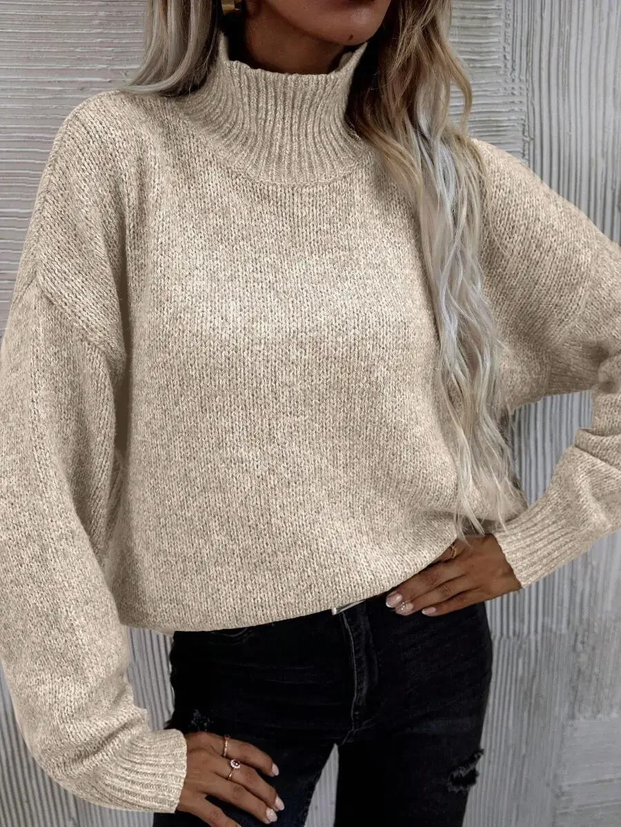 

Casual High Neck Loose Knit Pullover Sweater For Women Autumn Winter