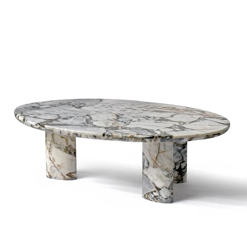 

Итальянский светлый роскошный слон из белого мрамора, журнальный столик для гостиной, бытовой овальный элитный чайный столик