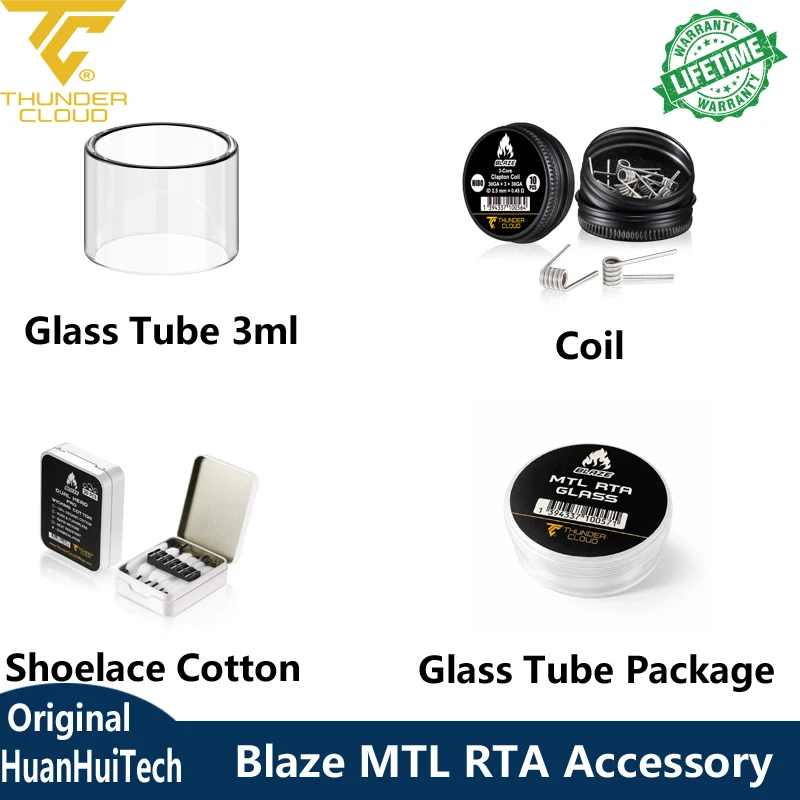 

Original ThunderCloud Blaze MTL RTA Atomizer Replacement Accessory Glass Tube 3ml & Coil & Shoelace Cotton & Glass Tube Package