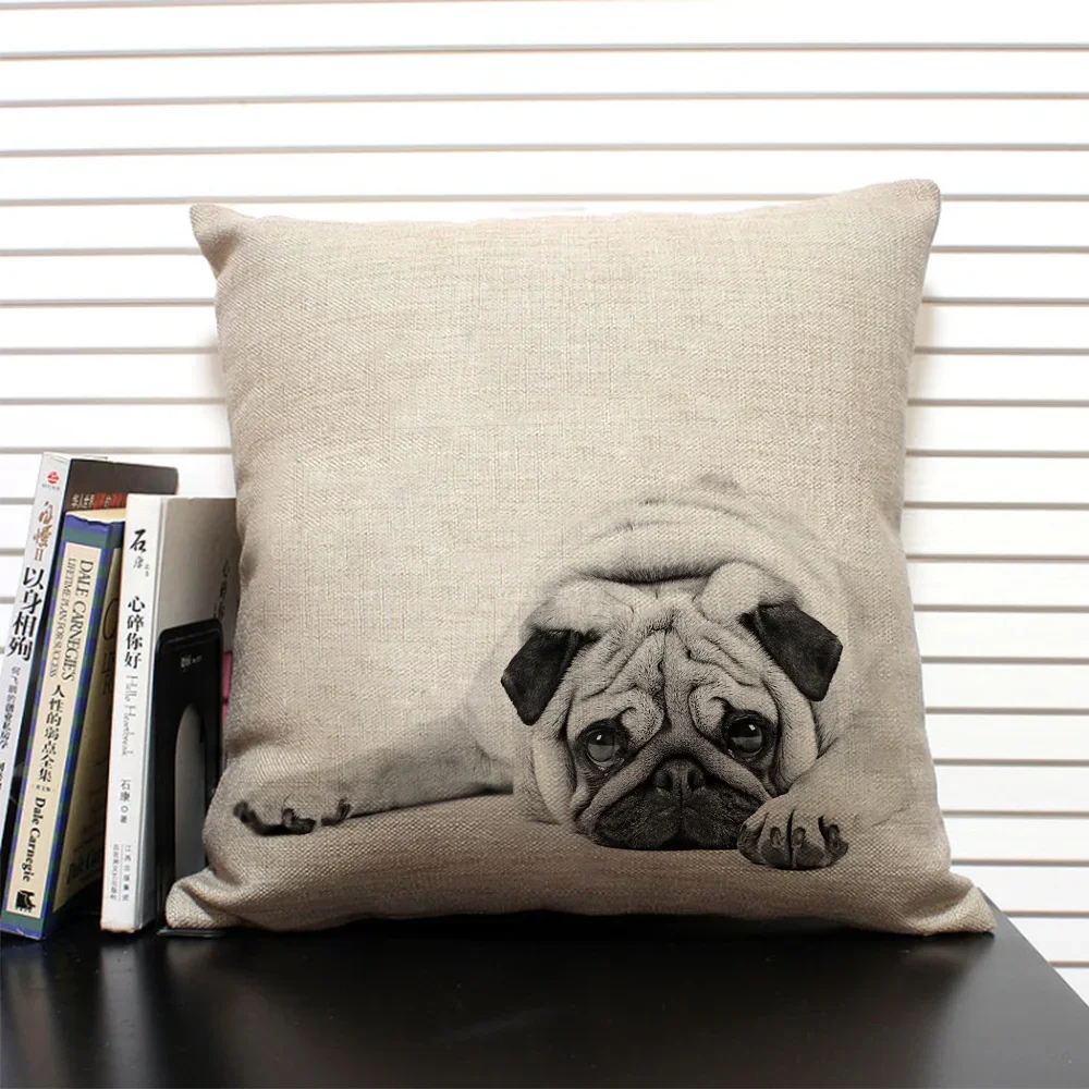 Cute Bulldog Pillow Case Living Room Sofa Decorative Cushion Cover 45x45 Linen Printed Pillowcase Children's Gift Dog Companion