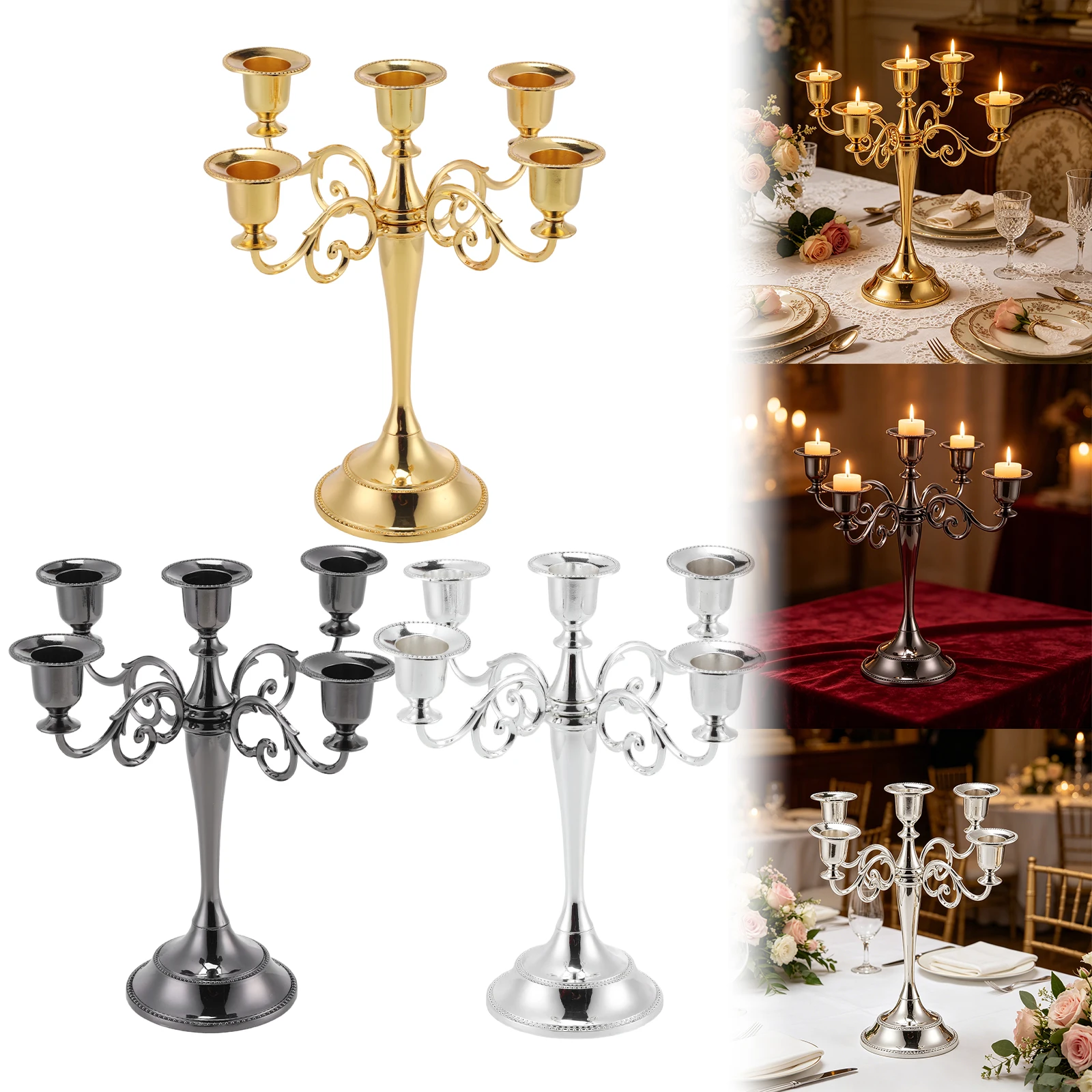 

10.63 Inch 5-Candle Candlestick Holders Detachable Candle Stands Sturdy Decorative for Home Wedding Church Halloween Party