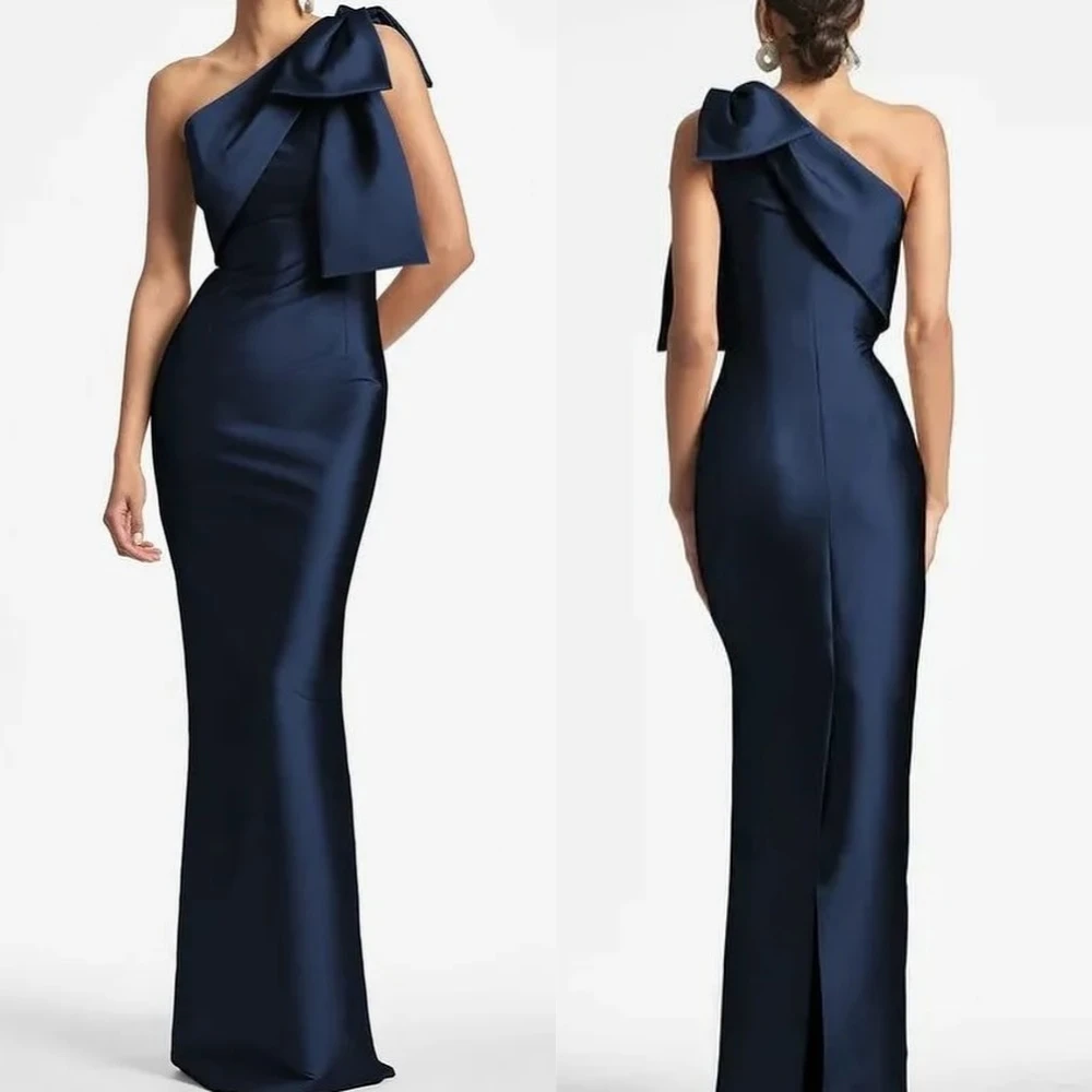 

Evening Sexy Casual Satin Ruched Homecoming A-line One-shoulder Bespoke Occasion Gown Long Dresses