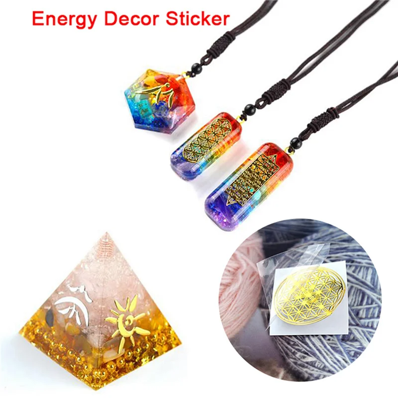 【Hot-Sell】48Pcs/Set Metal Energy Decor Sticker Flower Of Life Children's Day Gifts 7 Chakra Copper Energy Tower Orgonite Sticker