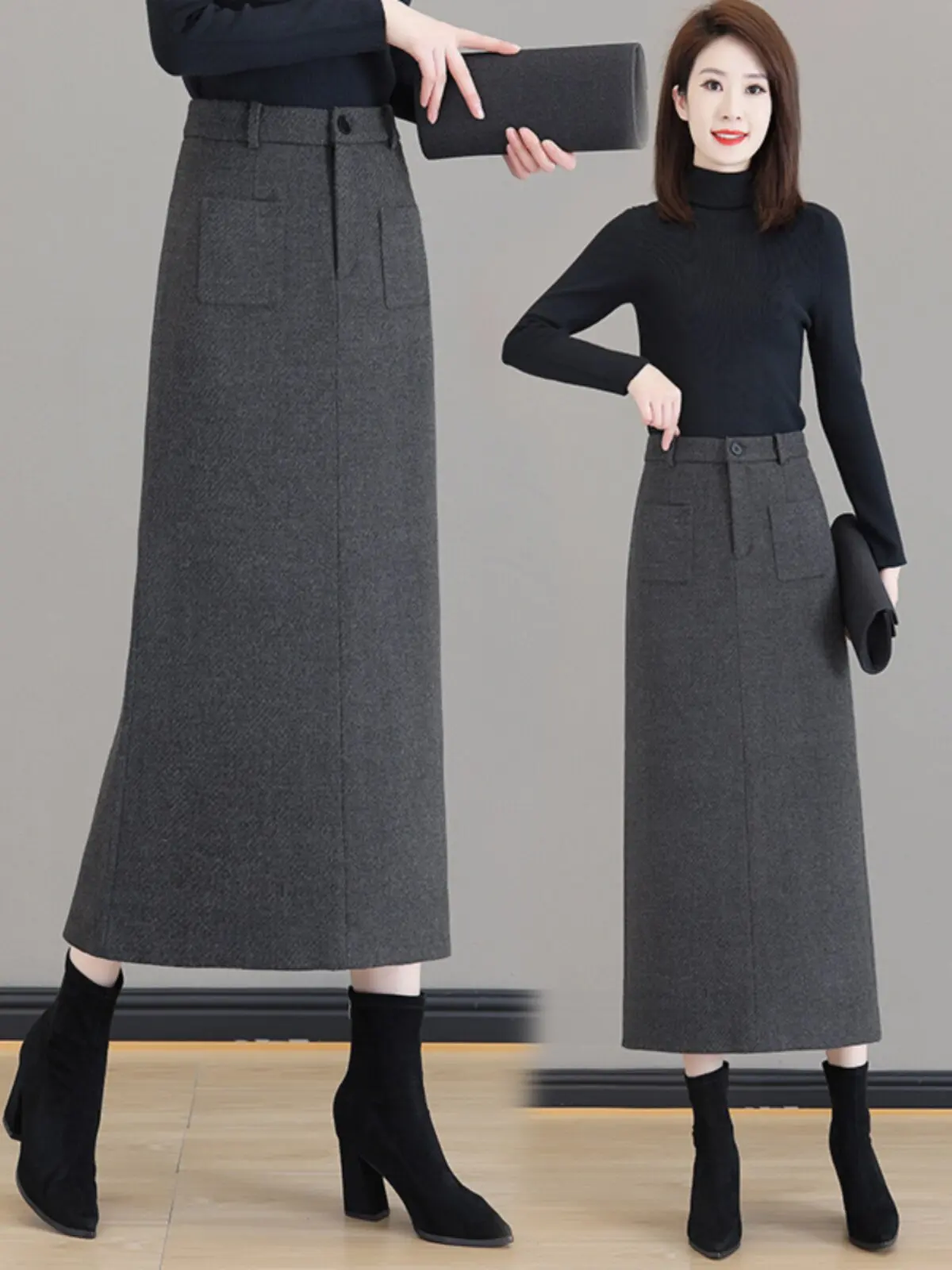 Women's Autumn and Winter Woolen Skirts 2026 Fashion High Waist A-line Skirt Female Thickened Warm Straight Skirts U599