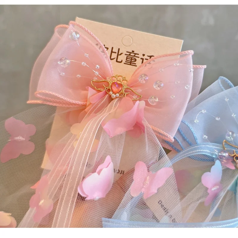 

Spring Summer New Gradient Heart Rhinestone Angel Wings Hair Clips for Girls Kids Hair Bows Accessories