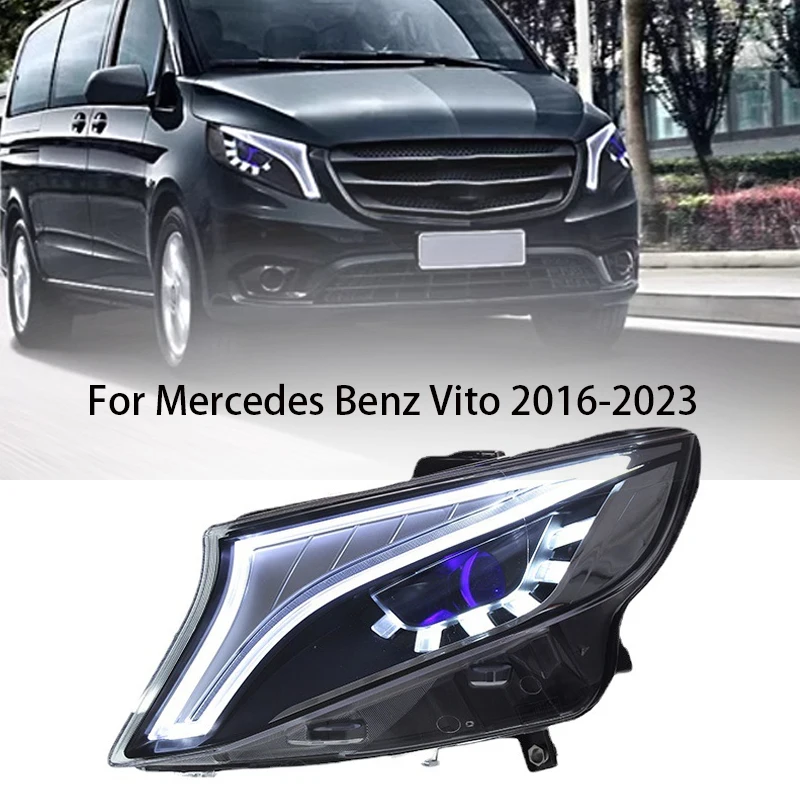 

Автомобильные фары для Benz Vito 2016-2023 W447, фара, полностью светодиодная DRL, крутое освещение, модная сборка, указатель поворота, передняя лампа, аксессуары