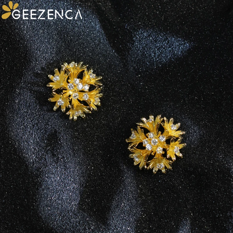 GEEZENCA 925 Sterling Silver 5A Zircon Flower Earrings For Women Cornflower Cute Romantic Chic Stud Earrings 2024 New Party Gift