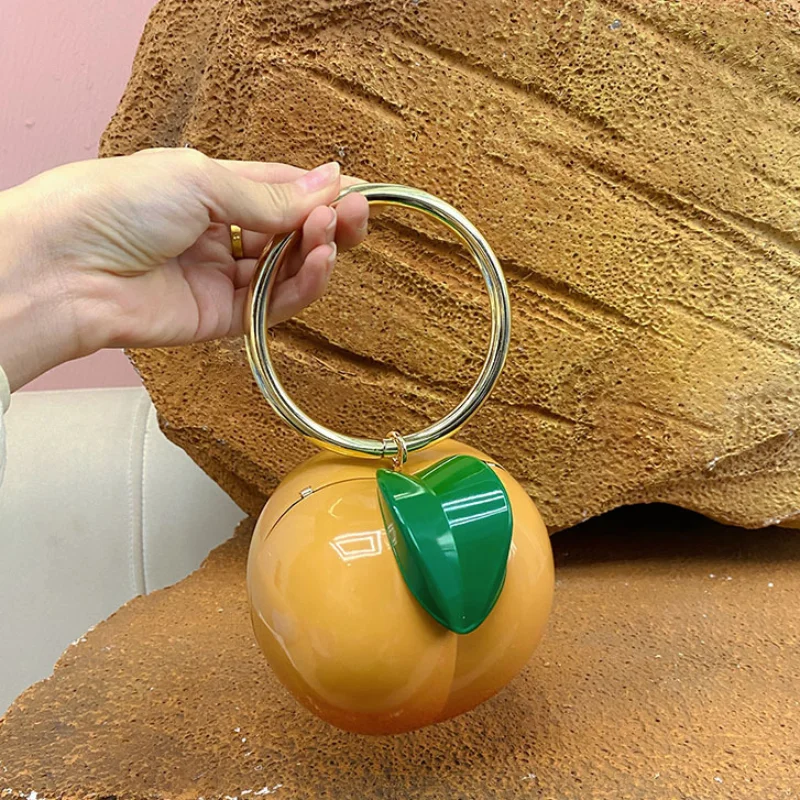 

Creative Fruit-shaped Box Bags Fashion Banquet Bag Pvc Persimmon Peach-shaped Round Handle Handbags Lipstick Chain Crossbody Bag