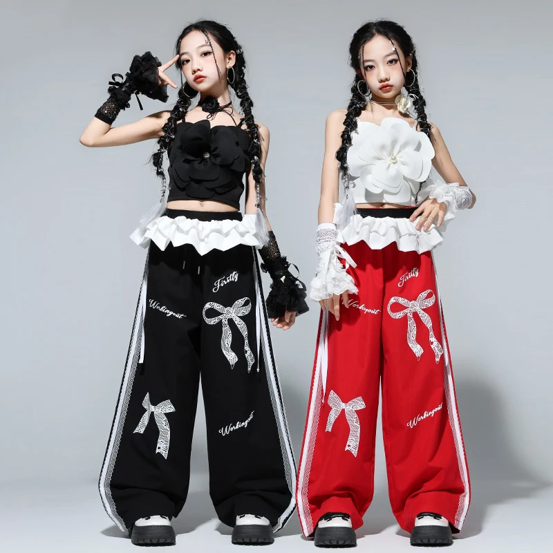 

Kpop Одежда в стиле хип-хоп, детский костюм для джазовых танцев для девочек, топы с цветочным принтом, одежда для подиума, летняя модная сценическая одежда, уличная одежда BL15810