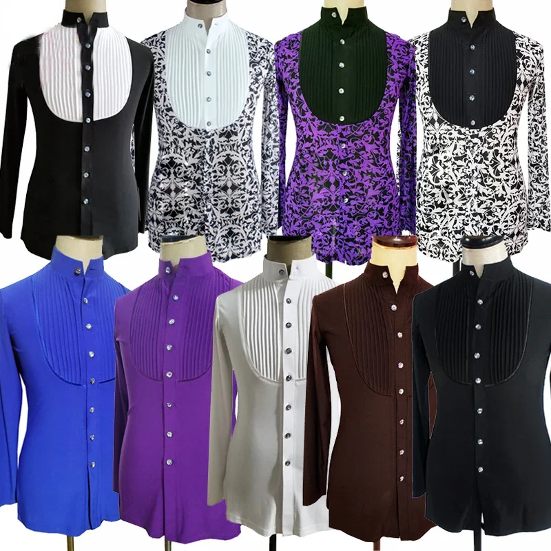 Custom Made Adult Men'S Latin Dance Tops Long Sleeves Professional Ballroom Performance Dancing Jacket Flamenco Shirt 9 Colors