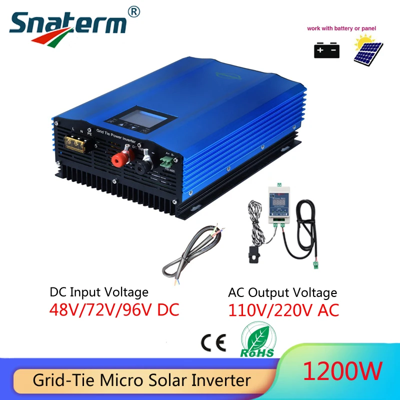 1000W 1200W 24V/36V/48V/72V/96V LCD/WIFI Solar Inverter With Limiter Sensor For Battery Discharge Or Grid Tie Inverter