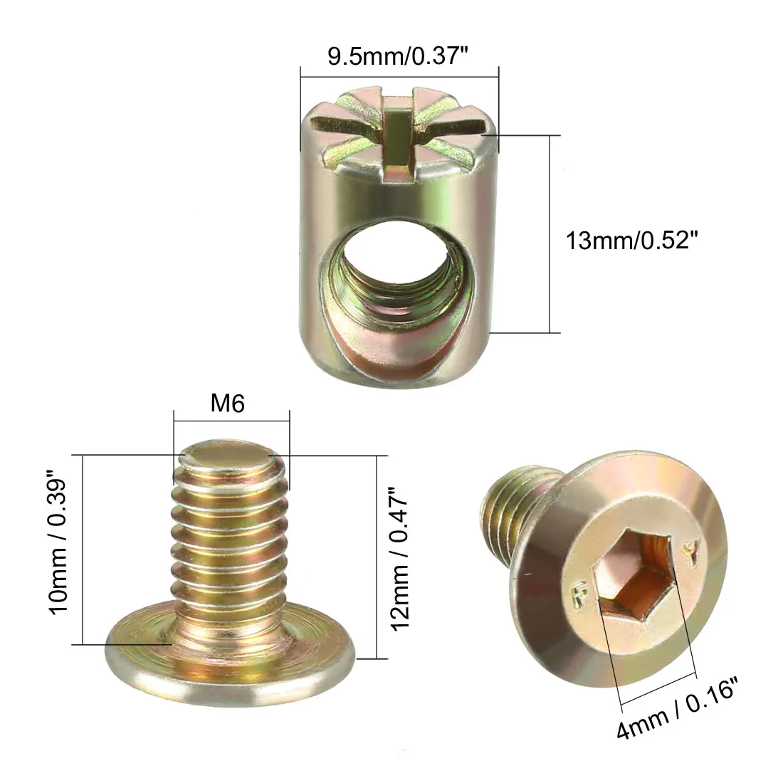 8/10/16Sets M6x10-50mm Furniture Bolt Nut Set Hex Socket Screw with Barrel Nuts for Beds Headboards Chairs Fastener Carbon Steel