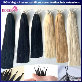 Neue Haarverlängerungen mit reiner Mikrofeder, echtes Echthaar, unsichtbar, gerade, handgestrickt, 0,8 g/Strähne, Friseursalonbedarf 613