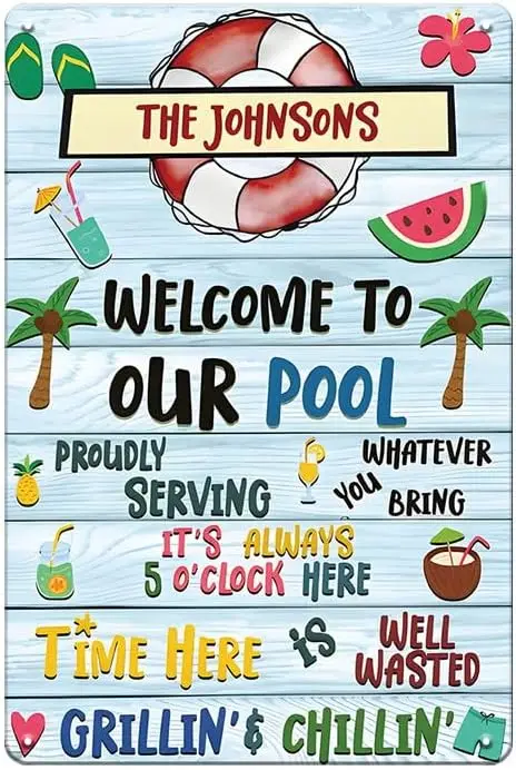 Pool Decorations Outdoor Decor BBQ Drinks Party Signs Sign,Summer Decor,Swimming Accessories Vintage Metal S